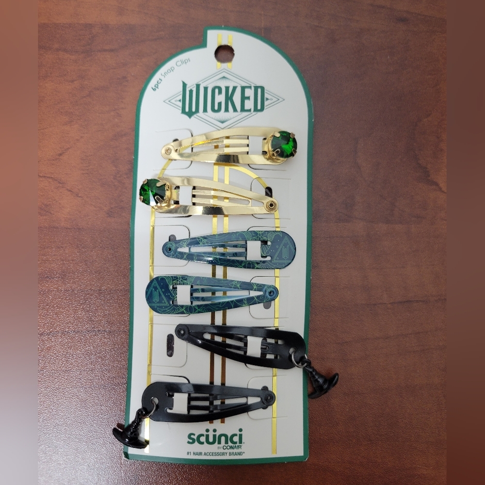 Scunci Wicked Hair Snap Clips Gold, Green & Black Nwt